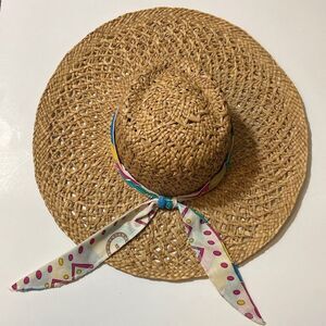 VTG, Chic Straw Hawaiian Unisex Hat With Colorful Scarf
